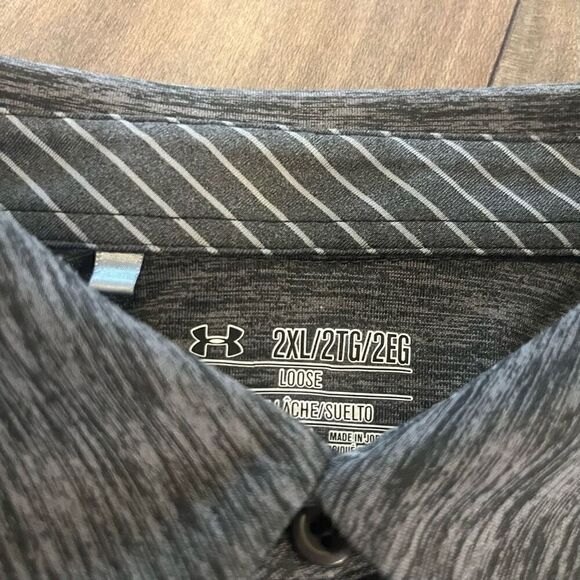 Under Armour Grey Athletic Workout Golf Polo Shirt Men 2XL Bin M-49 - Picture 5 of 6